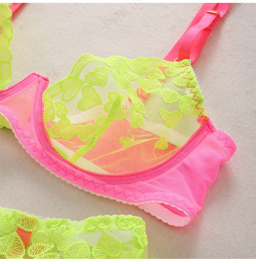 Hot Neon Lace Lingerie 3-Piece Garters Sets