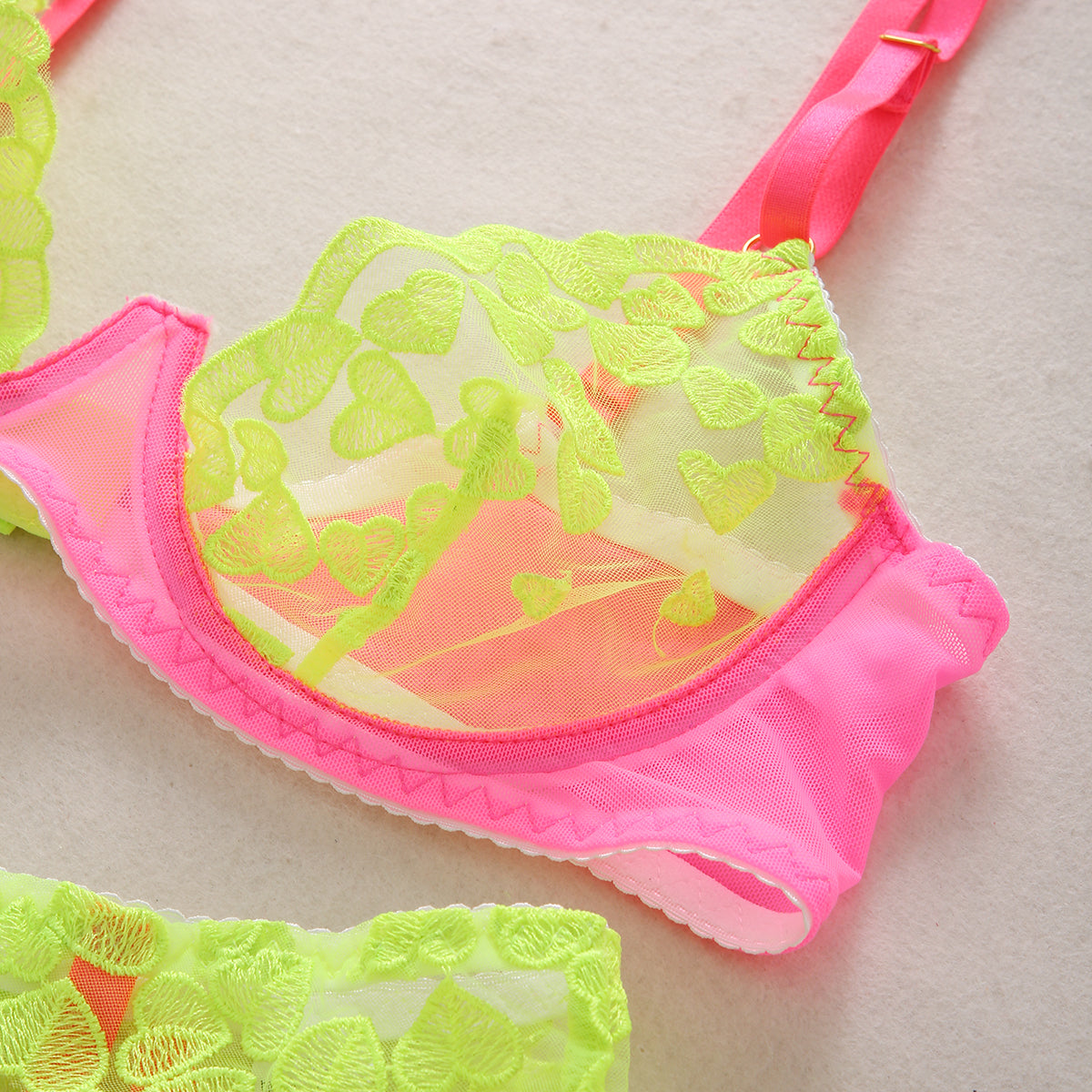 Hot Neon Lace Lingerie 3-Piece Garters Sets